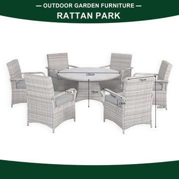 Sicily Spec Range Round Dining Table with 6 Chairs in Light Grey Weave(#908)